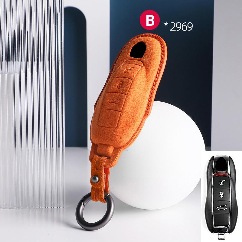 AABKU1 For Porsche Panamera Cayenne 971 911 9YA Macan Boxster Spyder Carrera Cayman 970 981 991 3 Buttons Suede Car Key Case Keychain