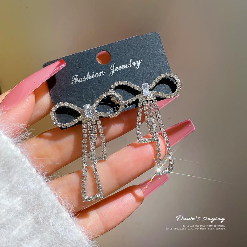 Модные женские висячие серьги с бантом в корейском стиле, серьги с бантом и жемчугом, длинные модные женские украшения