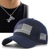 2pcs Men's Baseball Cap Necklace Set Embroidered American Flag Leisure Fashion Motorbike Pendant Necklace Sun Hat Couple Sunscreen