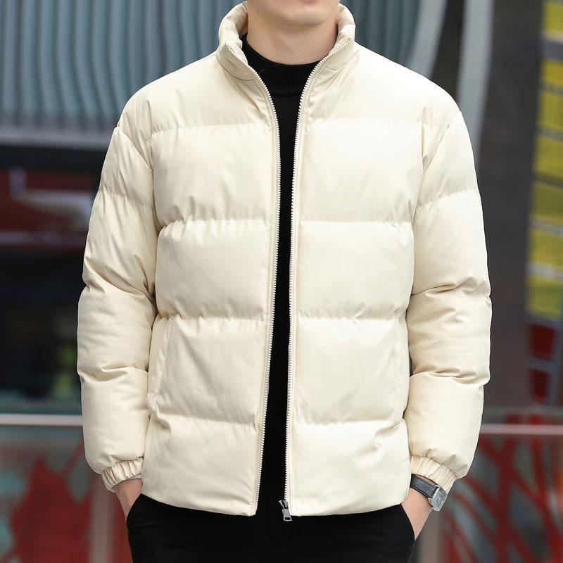 Simple Stand-up Collar Cotton-padded Jacket for Boys' Winter College Cotton-padded Jacket, Thickened Warm Solid Color Bread Jacket