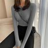 Women Long Sleeve Knitted Sweater Spring Autumn Button O Neck Inside Tight Knit Pullover Top