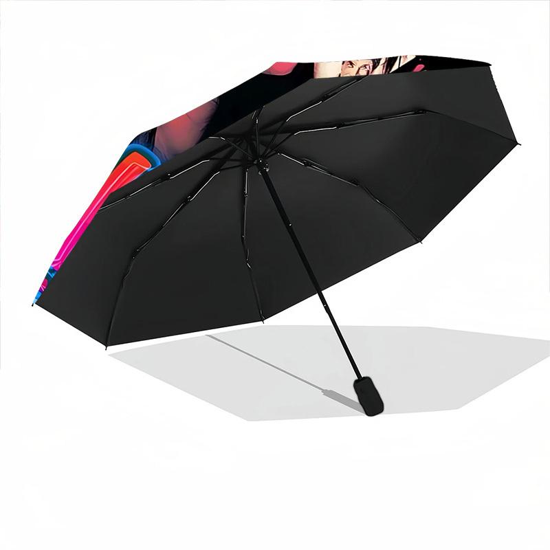 1PC BILLIE EILISH Pattern Automatic Folding Umbrella, Portable Collapsible Design, Casual Outdoor Accessory, For All Seasons, Christmas Birthday Festi