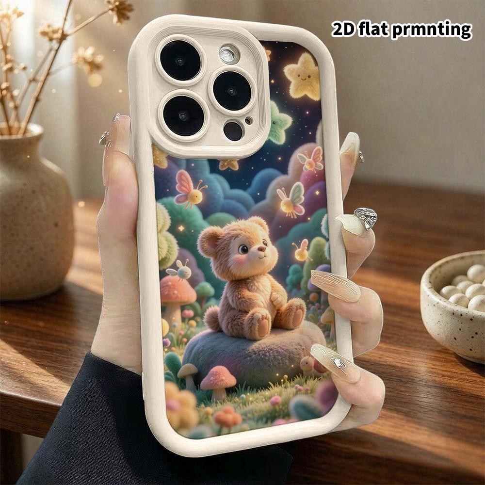 Phone case: 2D flat design suitable for iPhone 18 17 16 15 14 13 Pro protective case, starry sky little bear and rabbit, perfect Christmas and Hallowe