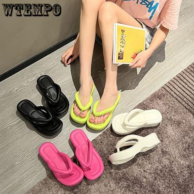 Шлепанцы с толстой подошвой из ЭВА, женские шлепанцы с мягкой подошвой и квадратной головкой, сплошной цвет, уличные пляжные общежития, носимые легкие модные нескользящие тапочки