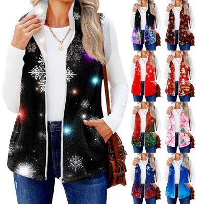 Женский зимний модный и теплый флисовый кардиган-жилет с принтом снежинок