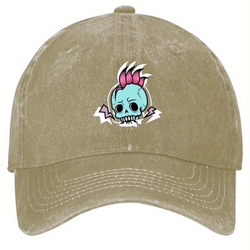 Punk Gothic Skull Pink Mohawk Baseball Cap Adjustable Unisex YK Street Style Hat with Blue Black Face Paint Design Machine