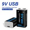 Rechargeable Battery 9V-8V 650mAh 6F22 Li-Ion Battery USB Batteries For Multimeter Metal Detector Electric Guitar