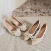 Женская обувь Роскошные туфли-лодочки Красивая жемчужная цепочка Бант Туфли на высоком каблуке Девочка Вечернее платье Туфли