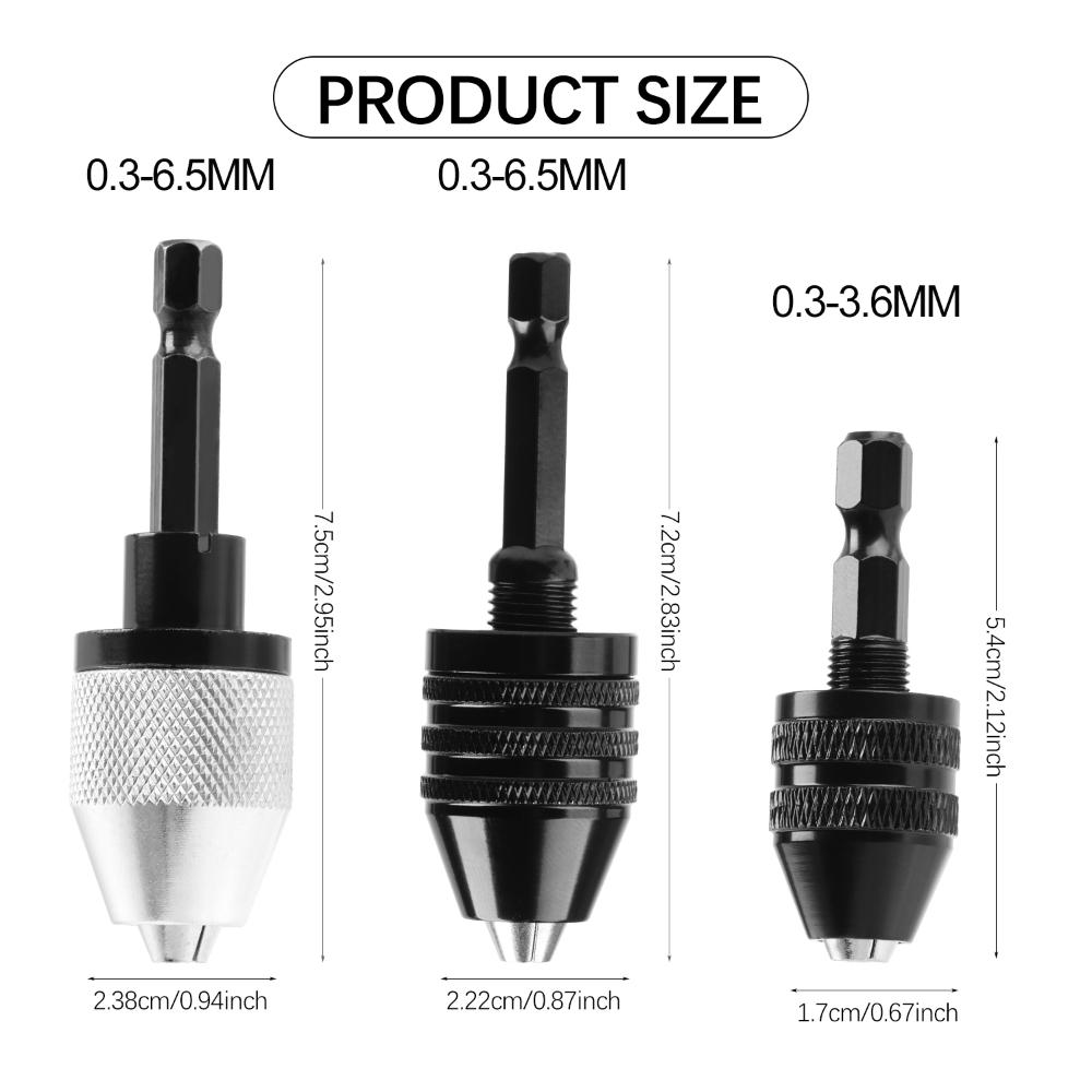 Motor Shaft Quick Change Adapter Converter 0.3-6.5mm 0.3-3.6mm 1/4" Hex Shank Keyless Drill Chuck