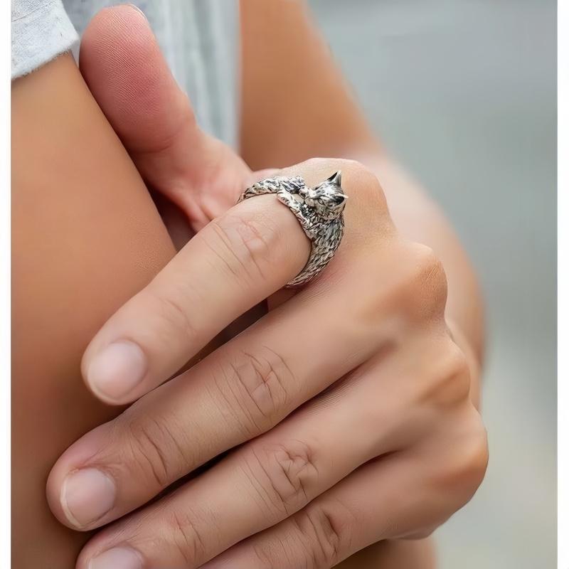 Винтажное черное сплавное кольцо с мультяшным котенком, открытое, для мужчин и женщин, личностное, стильное, простое, ручной работы, подходит для мужчин и женщин