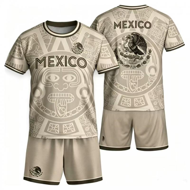 2026 Aztec Mexico Inspired Breathable 3D Digital Print Short Sleeve Soccer Jersey Casual Sport Tee Men