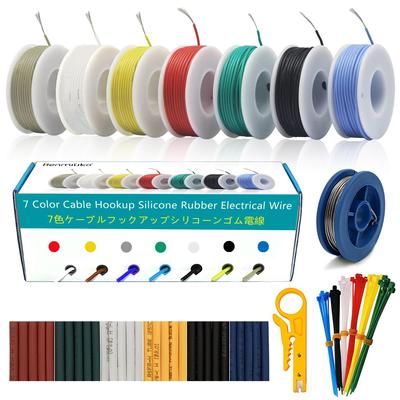 Силиконовый электрический провод 16AWG, 7 цветов, многожильный луженый медный провод, мягкий для DIY, ламп, бытовой техники, аккумуляторов и т. д.. (7х13 футов)