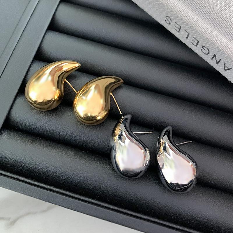 Real gold electroplated water drop earrings niche design high-end light luxury fashionable high-texture sterling silver ear jewelry