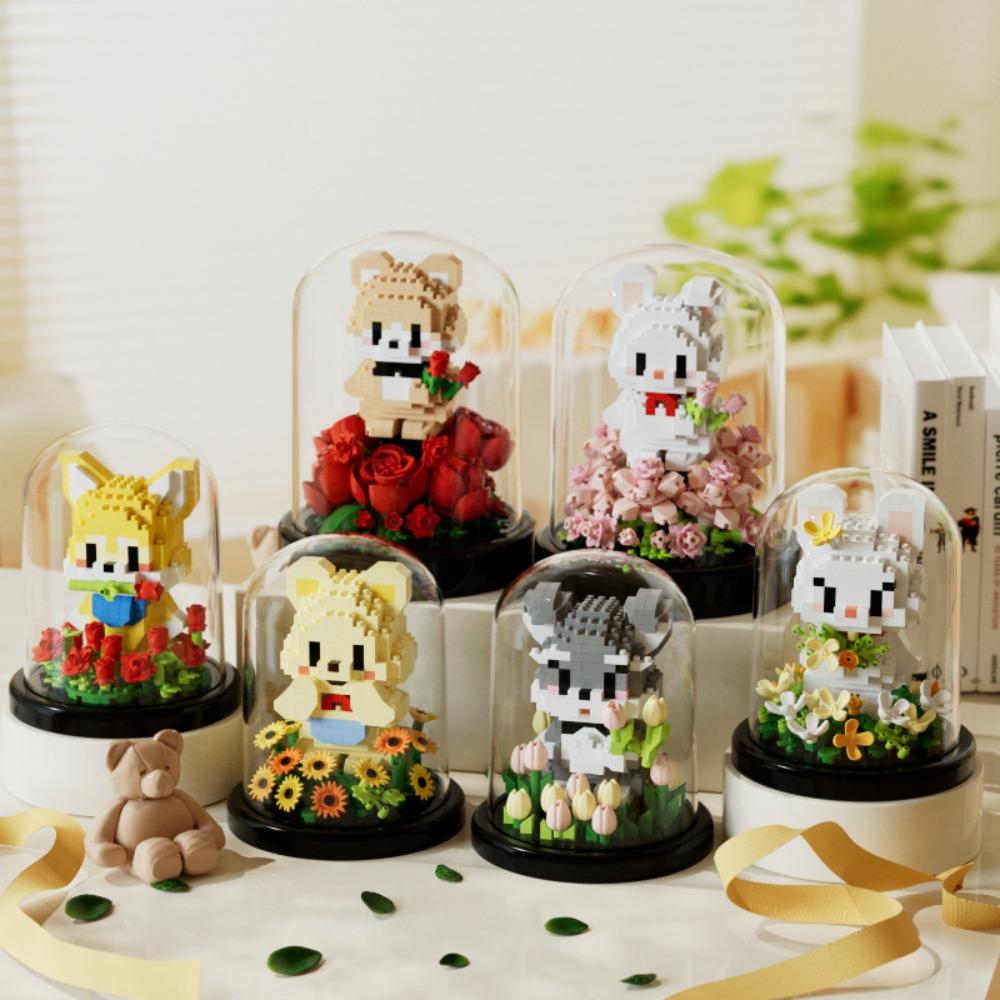 Сборные игрушки ручной работы, животные, сад, настольные украшения, строительные блоки для Дня святого Валентина