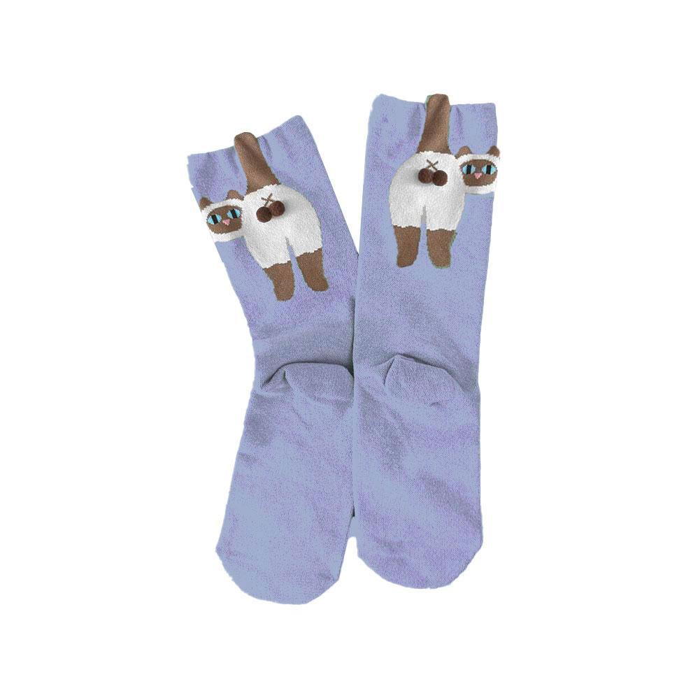 Милые носки с яйцами кошек до середины икры, японские чулки для женщин, осенне-зимние, мягкие, удобные, влагоотводящие, дышащие, парные носки