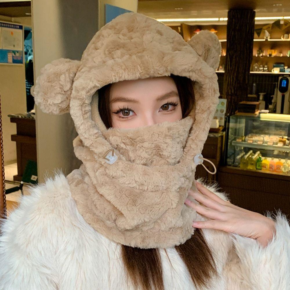 Теплая шапка-бини с ушками медвежонка, плюшевая маска-балаклава, набор шапок- skullies, кавайная балаклава, женская/для девочек