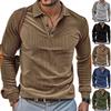 Fashionable Men's Spring/Autumn Corduroy Vintage Loose-Fit Casual Outdoor Long-Sleeved Patchwork Polo Undershirt