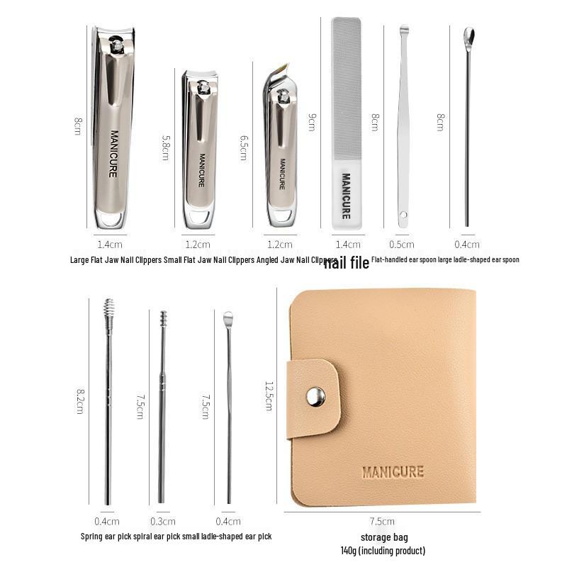 Portable Stainless Steel Manicure Set: Angled Nail Clippers, Pliers, Scissors