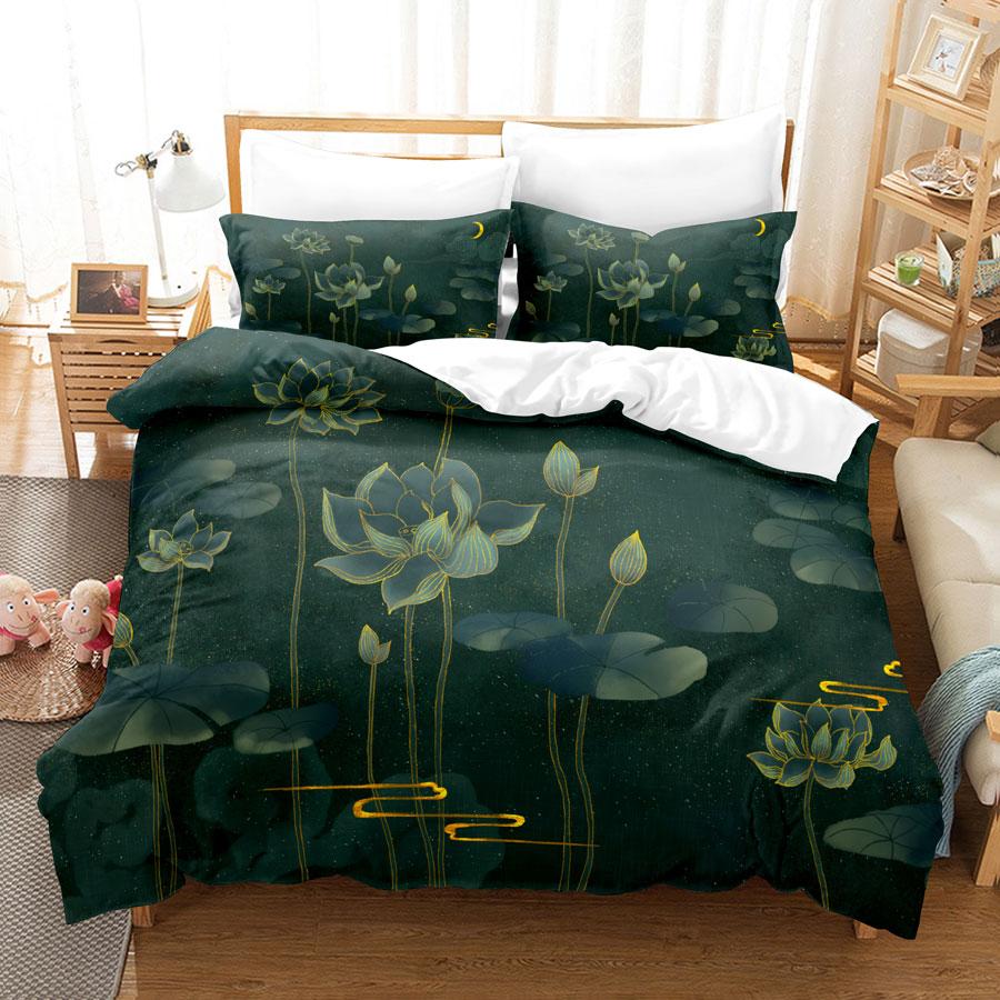 Comforter Green Flower Double Bed With Lotus Bedding Set King Size 3Pcs 2Pcs Single Twin Full 200X200 220X240Cm