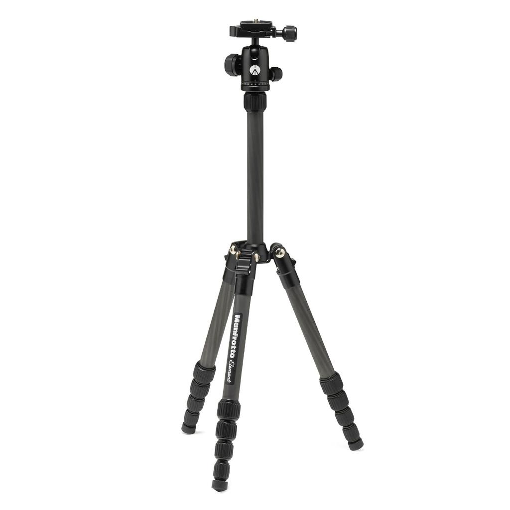 Manfrotto Element Tripod, Small, Black Carbon Fiber, 6kg Load Capacity, 5 Sections, 3-Stage Leg Angle Adjustment, Compact, Lightweight, Carrying Case