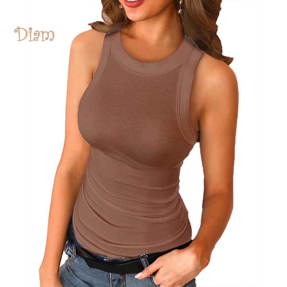 Женская блузка без рукавов с круглым вырезом и жилетом в рубчик