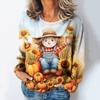 Женские футболки с 3D-принтом, рисунком кошки, с длинным рукавом, на каждый день, на выходные, модные, с забавным круглым вырезом, стандартный крой, весна и осень