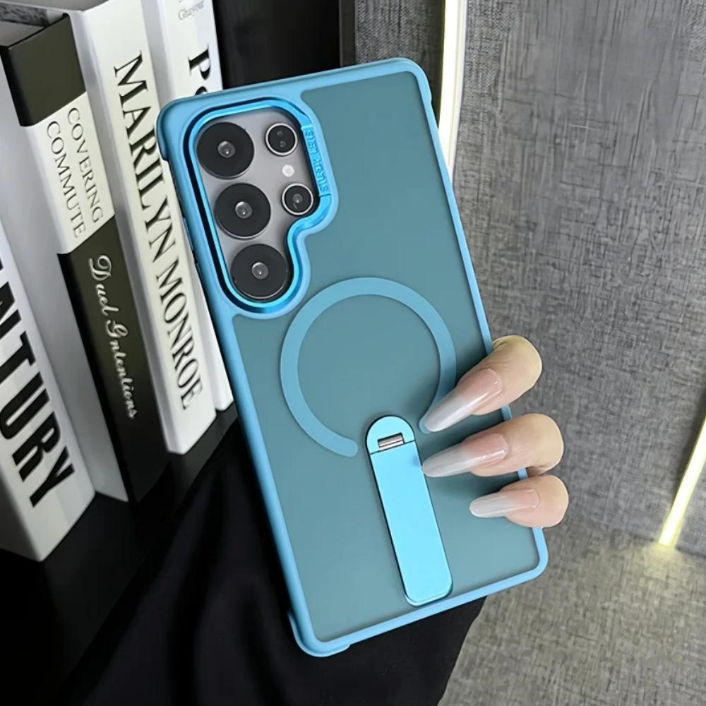 Matte Magnetic Fold Stand Bracket Case For Samsung S25 Ultra S24 FE S26 S23 S26 Ultra for Magsafe Wireless Charge Cover