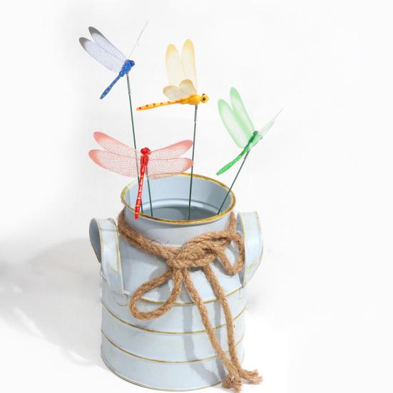 24 шт., 8,5 см, искусственная стрекоза, украшение для садового кола, устойчивое к атмосферным воздействиям, репеллент от мух, имитация шипа стрекозы, открытый длинный столб, 3D орнамент в виде стрекозы