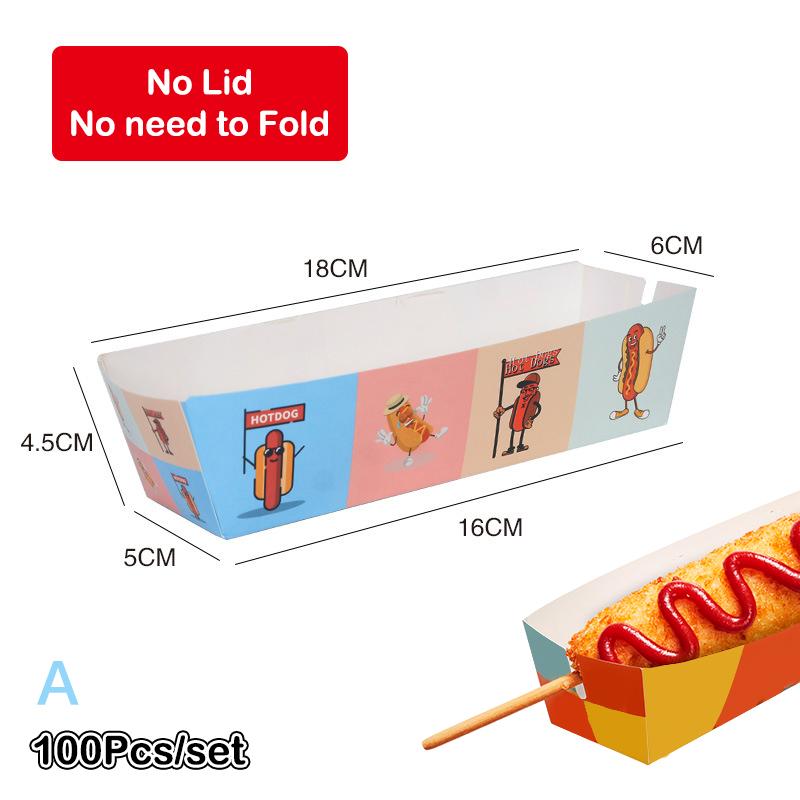100 шт. Коробка для упаковки хот-догов без складывания Бумажная Одноразовая Посуда для вечеринок Поднос для подачи еды Для кейтеринга Упаковочные коробки