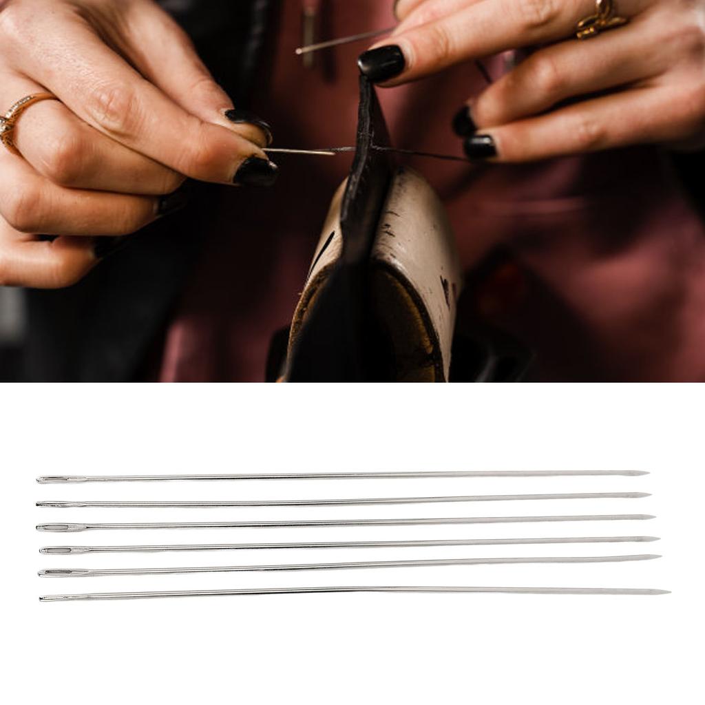 Набор из 6 игл с большим ушком из нержавеющей стали для ручного шитья для работы с кожей и тканями, длина 30 см 
