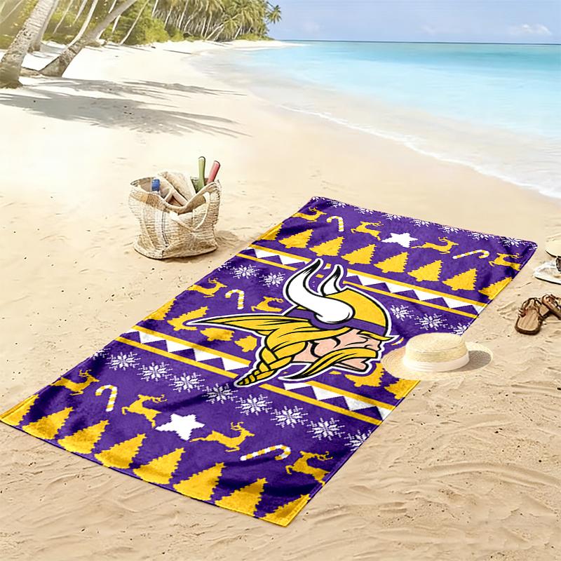 Minnesota Vikings Ugly Sweater Beach Towel Microfiber Beach Towel, Lightweight and Quick-Dry, for Summer Travel, Swimming Pool Fan Birthday Gift