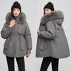 Winter Velvet Pie Overcomes Women's New Slim-fit Medium and Long Fur Collar Hooded Women's Large Fur Collar Padded Jacket