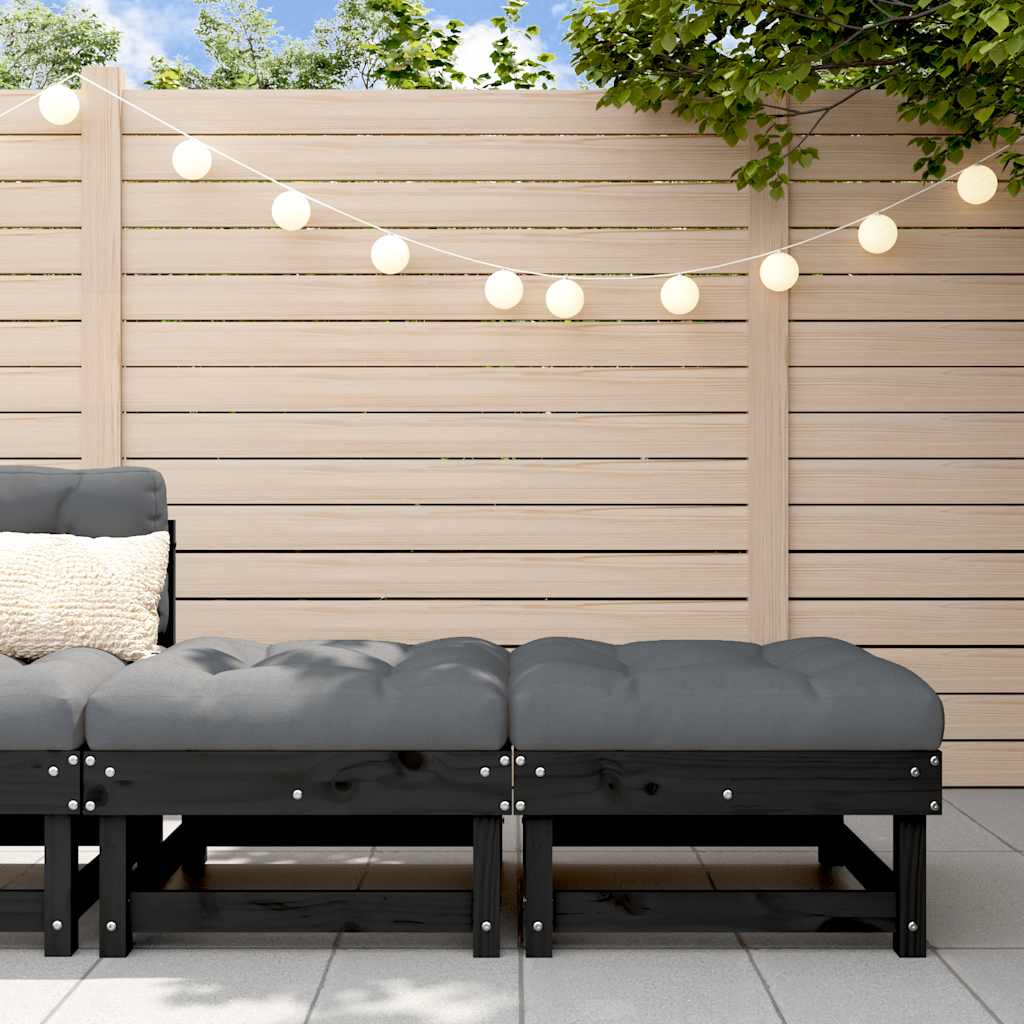 Garden Stool with Cushions 2 pcs Black Solid Pine Wood