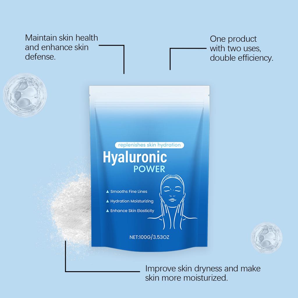 Увлажнение и смягчение кожи с помощью гиалуроновой пудры, растворимой в воде и увлажняющей, 100 г