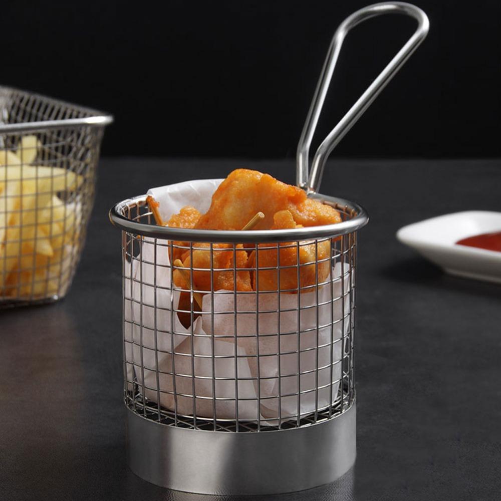 Stainless Steel French Fry Basket Round Shape Fries Holder Deep Fry Basket Coffee Shop