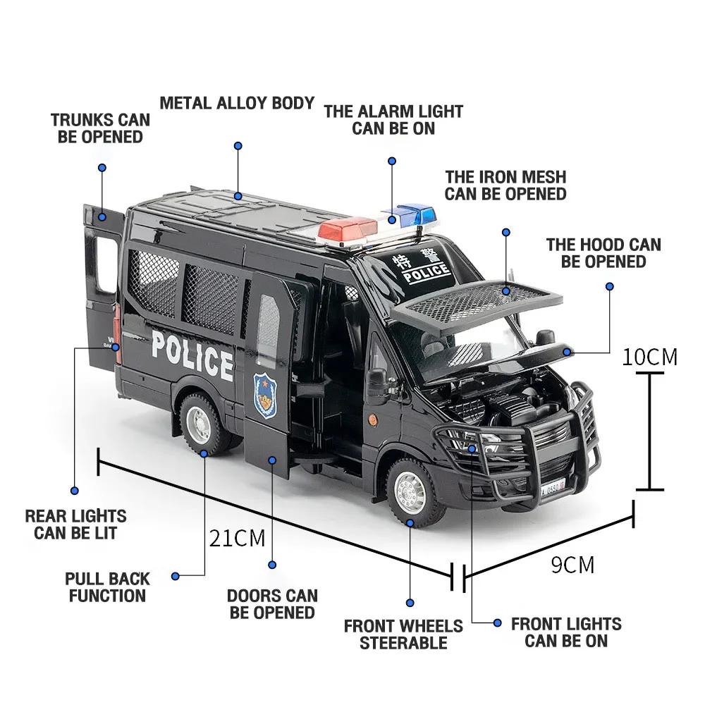 Metal Cars Toys Scale 1:24 IVECO Police Car Diecast Alloy Car Model Gift for Boys Children Kids Toy Vehicles Sound and Light