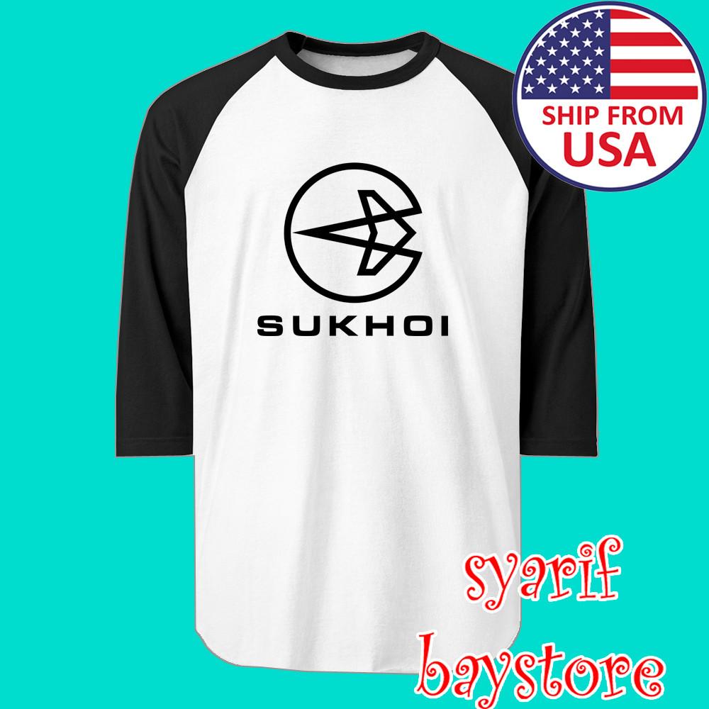 Sukhoi Russian Aircraft Airways Men#039;s Raglan White Black Size S to 2XL Unisex T-Shirt