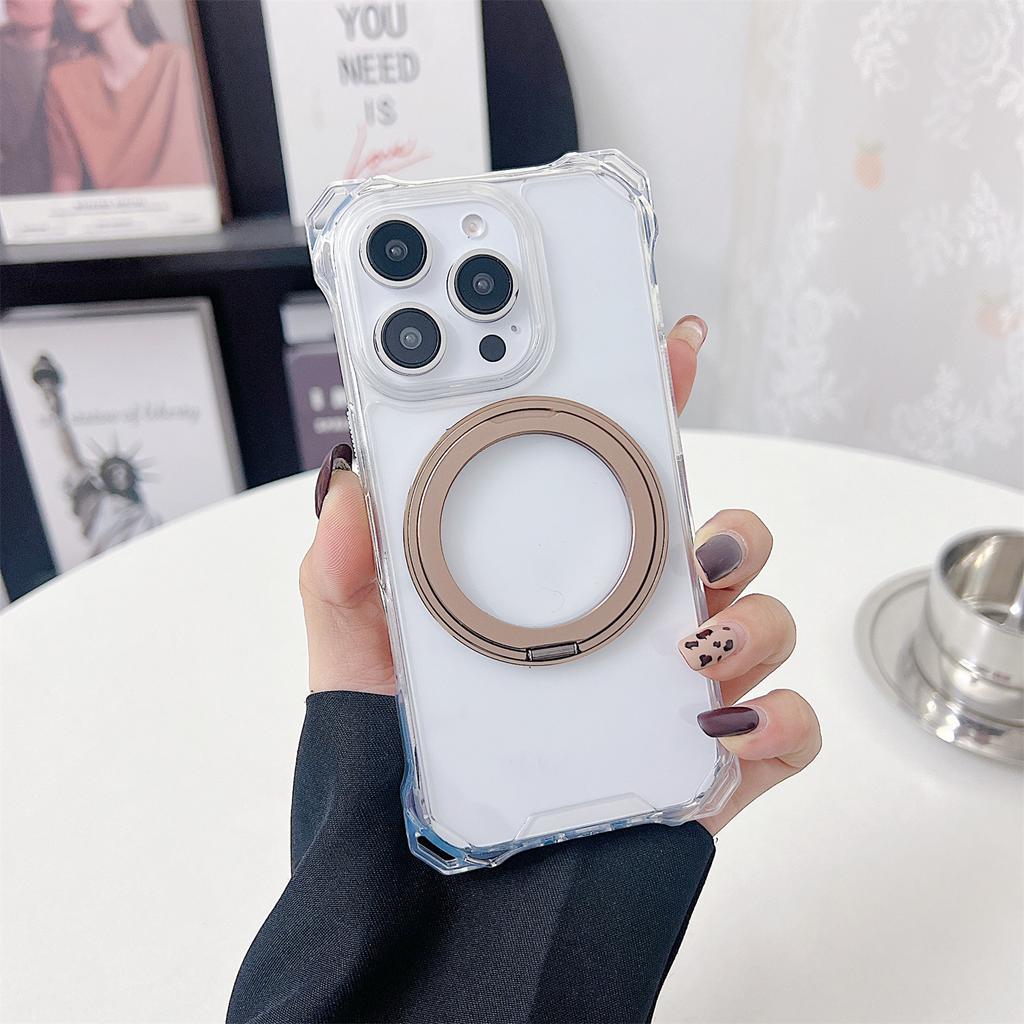For iPhone 15 Pro Magnetic Case Ring Kickstand TPU+PC Phone Cover