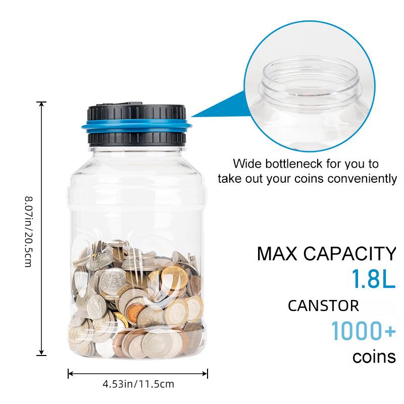Large Capacity Coin Counting Piggy Bank (1.8L) – USD & Euro Compatible Kid's Toy