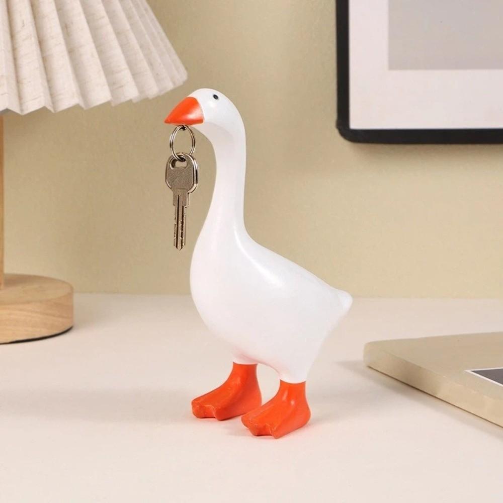 Cute Magnetic White Goose Statue Funny Dumb Goose Key Holding Figurine Entryway Organizer