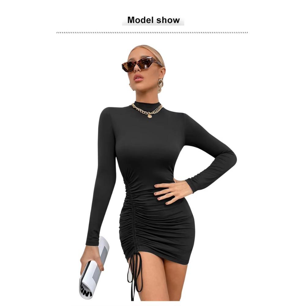 Сексуальное облегающее мини-платье, закрывающее бедра, женская мода, платья с круглым вырезом и длинными рукавами для женщин, элегантное, приталенное, со складками, на шнуровке, жилет, vestidos