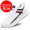 New Men Height Increasing Shoes 8cm Casual Shoes White Sports Shoes Men Invisible Leather Shoes Inner Height 6cm Elevator Shoes