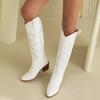 Womens Vintage White Cowboy Boots 2024 High Quality Square Heel Zipper Knee High Concert Women Western Cowboy Shoes Botas Mujer
