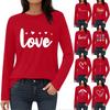 Женская модная повседневная футболка с круглым вырезом и длинными рукавами с принтом «Любовь ко Дню святого Валентина»