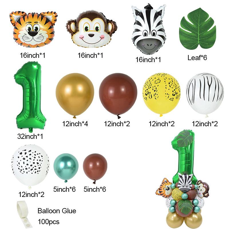 35pcs/set Jungle Safari Party Animal Digital Balloons Kids 1 2 3 4 5 6 7 8 Years Birthday Party Decoration Forest Party Supplies
