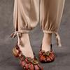 Fashion 2024 Summer New Leather Sandals Women Low Heel Baotou Flower National Wind Comfortable Sandals Casual Shoes