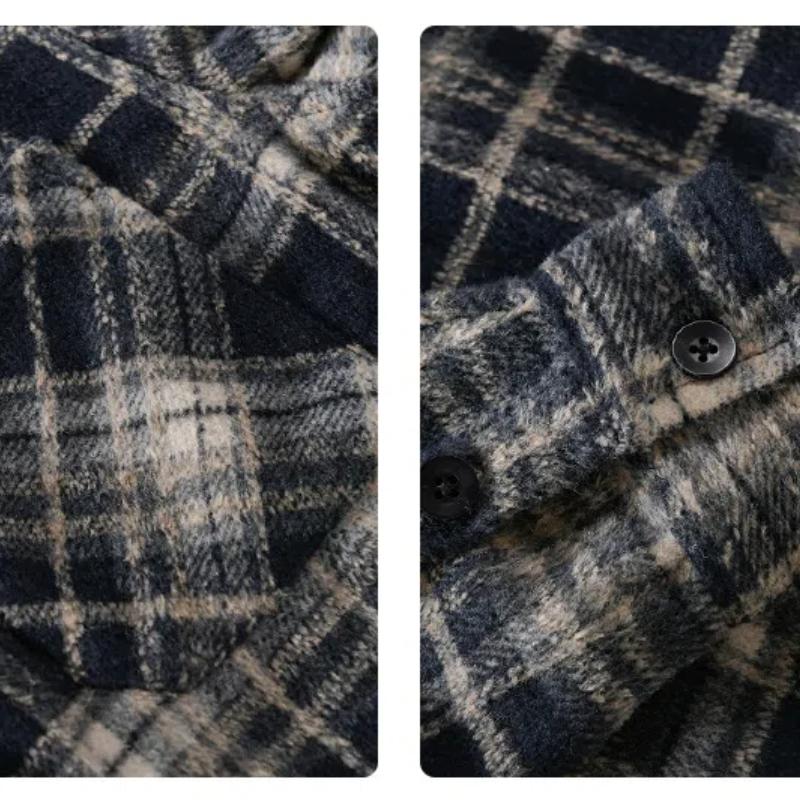 Осенне-зимняя мужская одежда в стиле ретро с длинным рукавом, клетчатая рубашка свободного покроя с карманом, повседневная мужская рубашка