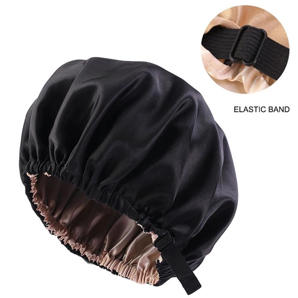Silk Satin Hair Cap For Sleeping Women Invisible Round Headwear Adjusting Button Night