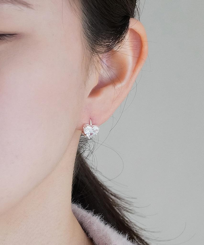 Серебряные серьги-кольца Alleun 925 пробы, Королевское сердце, с фианитами, с застежкой one-touch