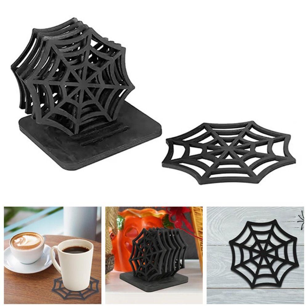 Жуткие подставки в виде паутины, деревянные подставки для напитков на Хэллоуин, подарок, настольные коврики для чашек, принадлежности для вечеринки
